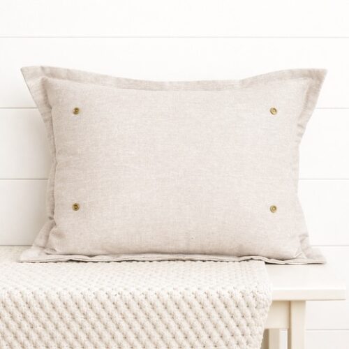 Tan Snap-It pillow base with interchangeable snap-on design, handmade decorative pillow