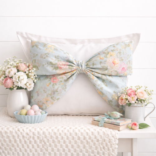 Blue Floral Snap-It Bow – Interchangeable Pillow & Bag Accessory