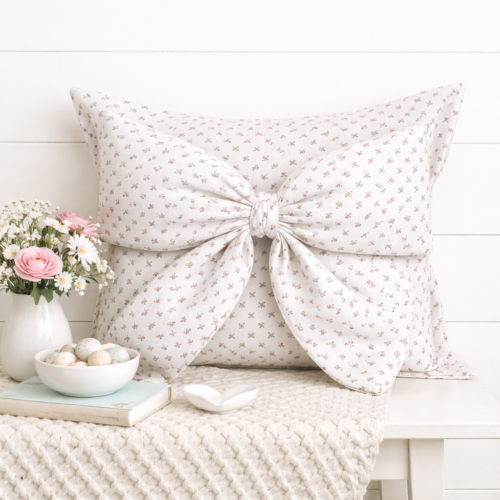 Floral Flannel Bow Snap-It bow attached to Flannel Floral Snap-It pillow